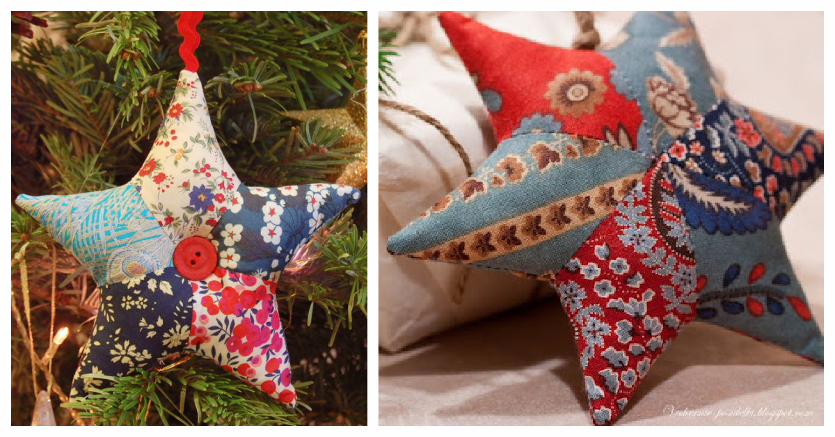 DIY Fabric Christmas Patchwork Star Ornament Free Sewing Patterns