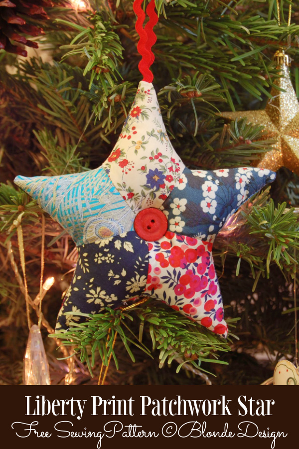 DIY Fabric Christmas Liberty Print Patchwork Star Ornament Free Sewing Patterns