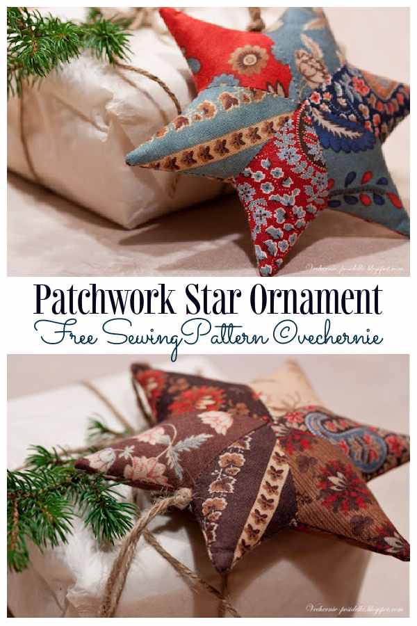 DIY Fabric Christmas Patchwork Star Ornament Free Sewing Patterns