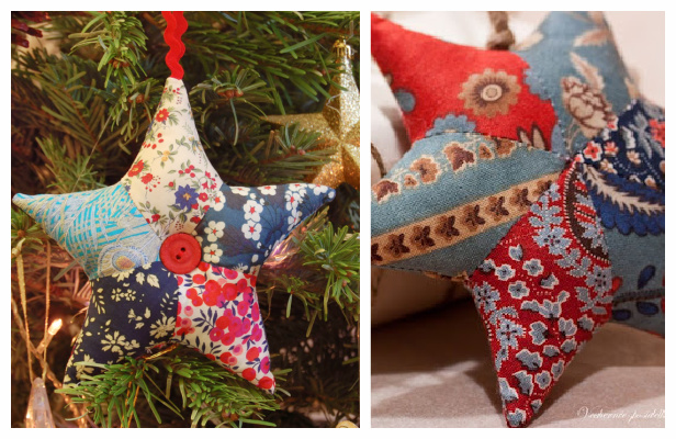 DIY Fabric Christmas Patchwork Star Ornament Free Sewing Patterns