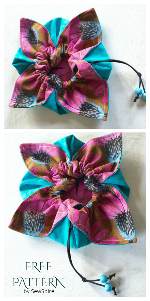 DIY Easiest Fabric Flower Petal Gift Pouch Free Sewing Patterns