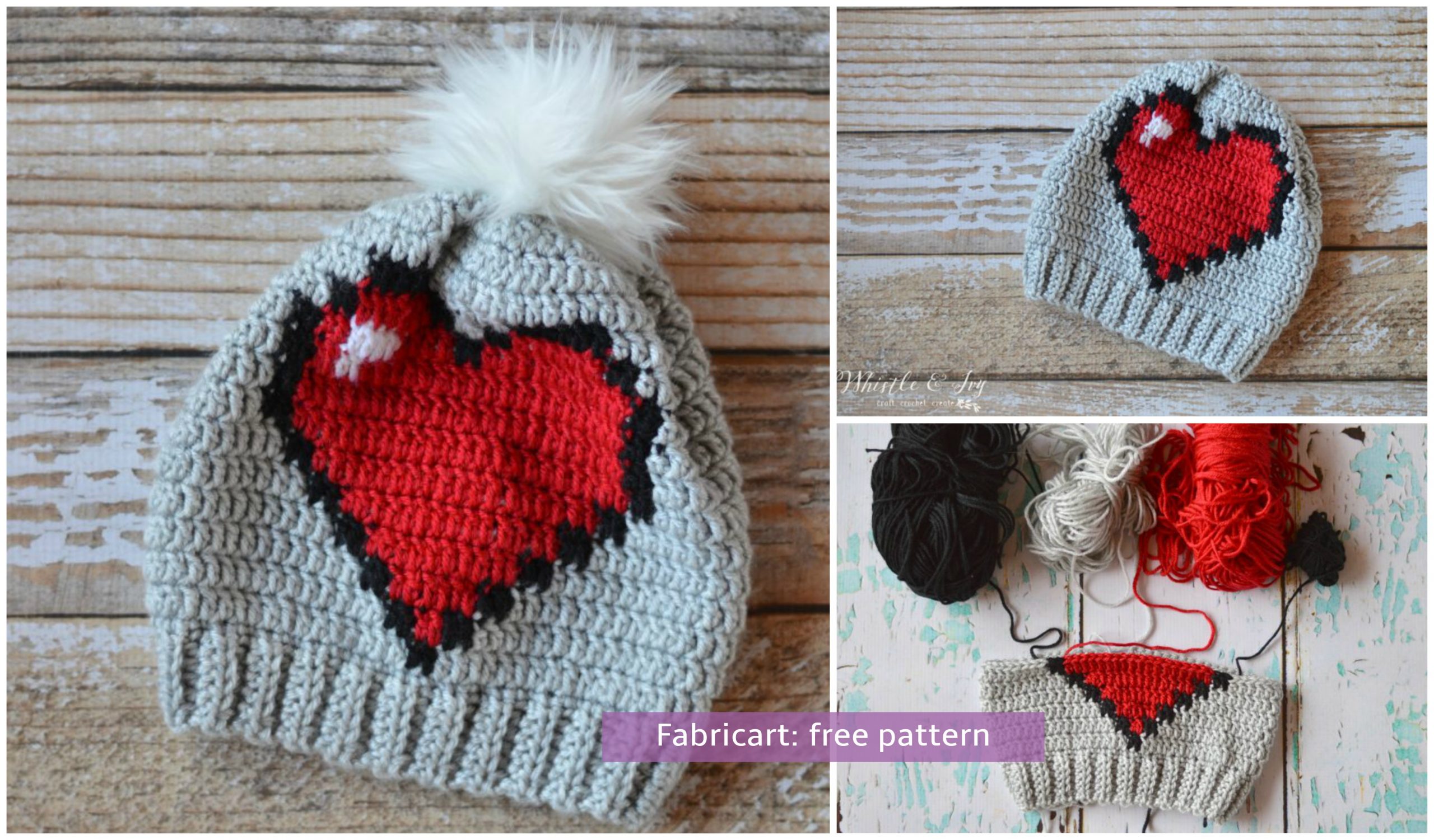 Crochet 8-Bit Heart Slouchy Hat Free Pattern