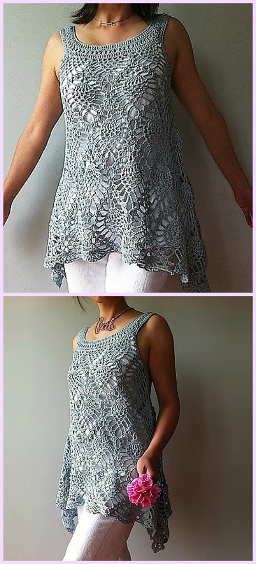 Crochet Pineapple Stitch Sleeveless Top for Ladies
