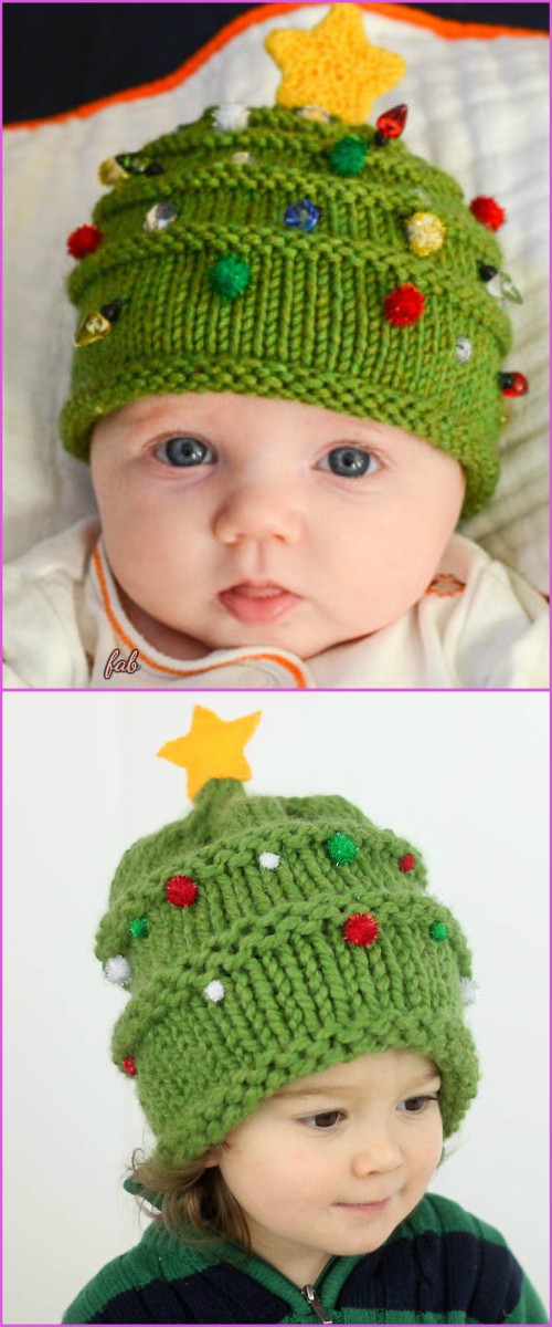 Baby Christmas Tree Hat Free Knitting Patterns