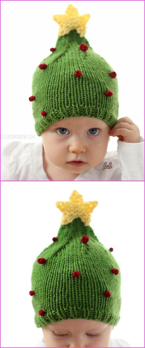 Baby Christmas Tree Hat Free Knitting Patterns