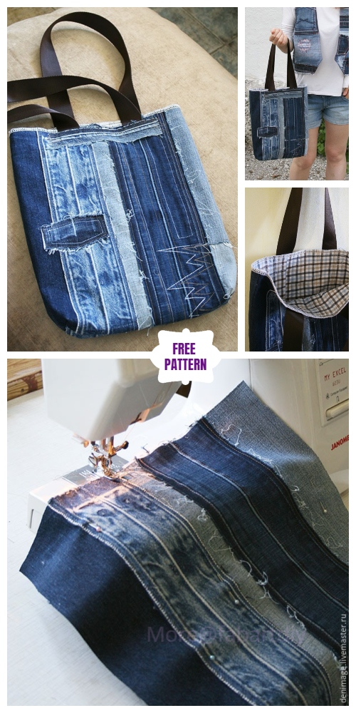 DIY Demin Jean Summer Stripy Bag Sew Free Pattern & Tutorial