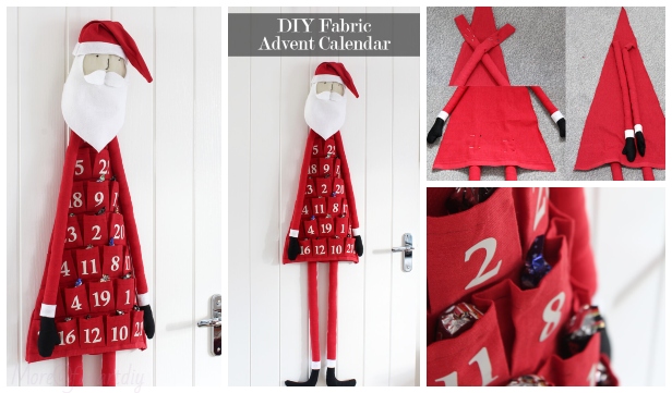 DIY Fabric Santa Advent Calendar Sew Free Pattern & Tutorial