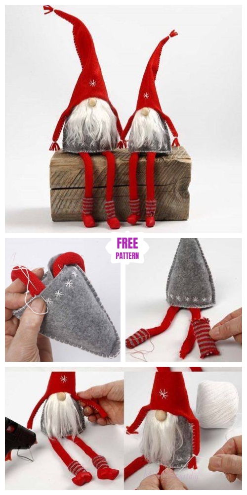 DIY Christms Felt Gnome Sew Free Pattern & Tutorial