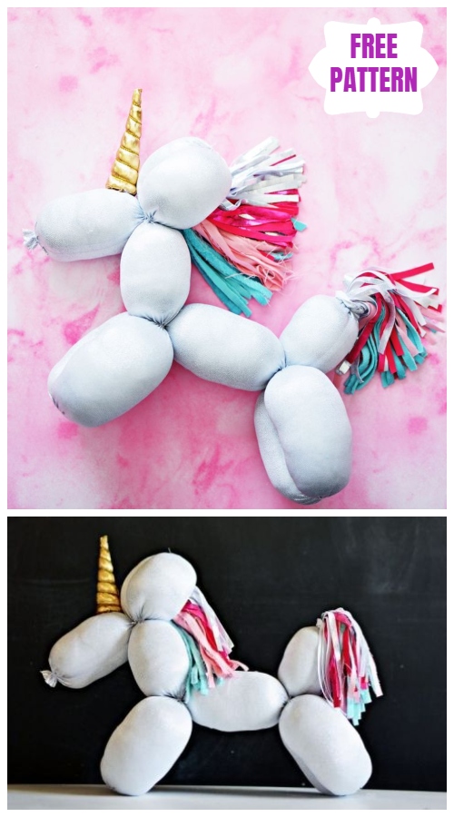 Easy DIY Stuffed Balloon Unicorn Animal Toy Sew Pattern & Tutorial