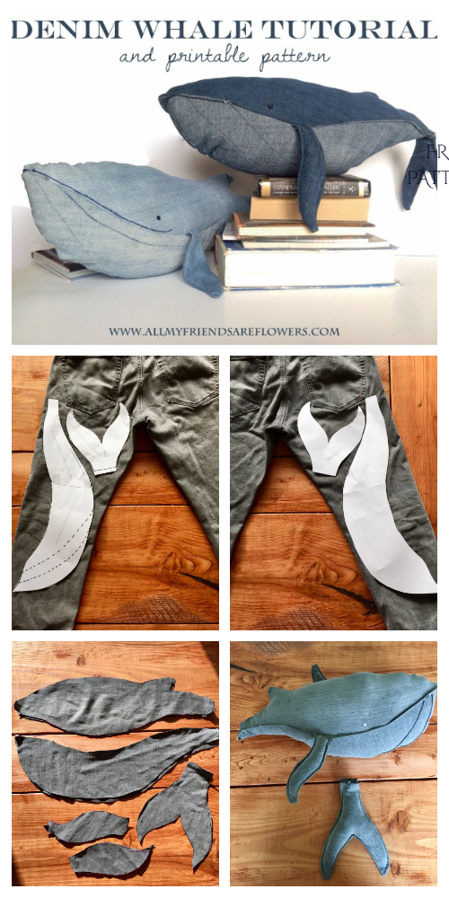 DIY Recycled Demin Jean Whale Plush Free Sew Patterns