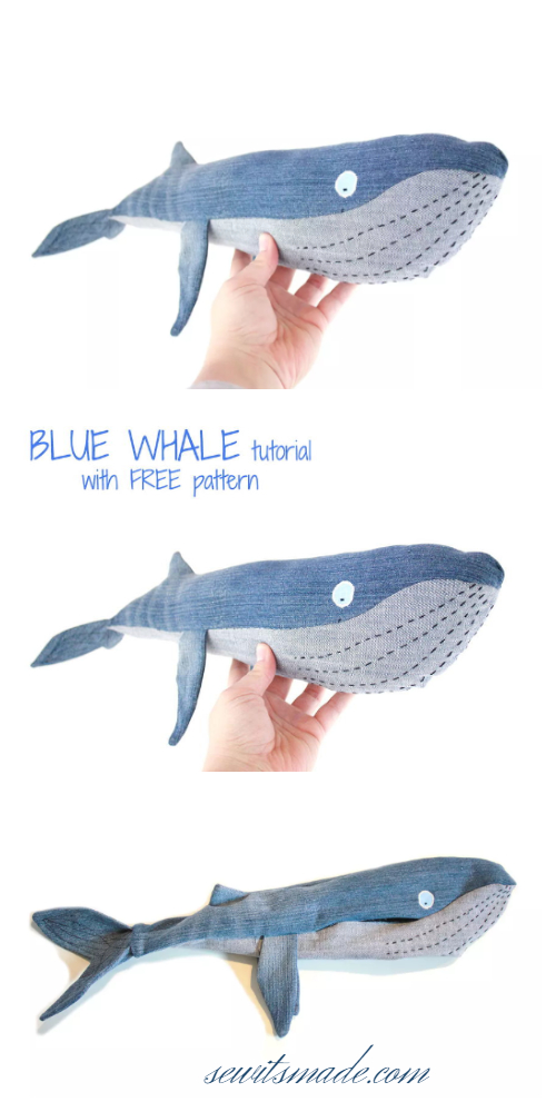 DIY Recycled Demin Jean Whale Plush Free Sew Patterns
