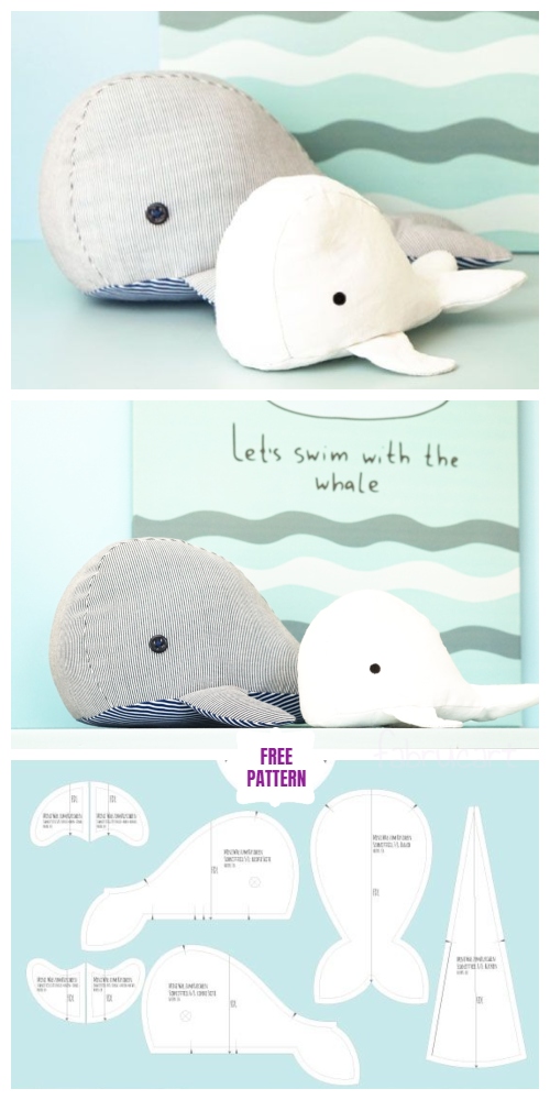 DIY Fabric Whale Plush Free Sew Patterns – Mini size