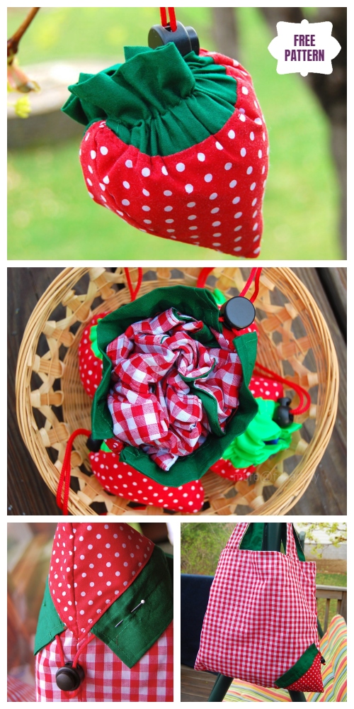 DIY Strawberry Grocery Bag Free Sew Pattern