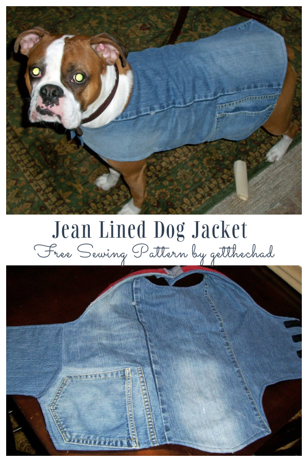 DIY Recycled Denim Jean Lined Dog Jacket Free Sewing Pattern & Tutorials