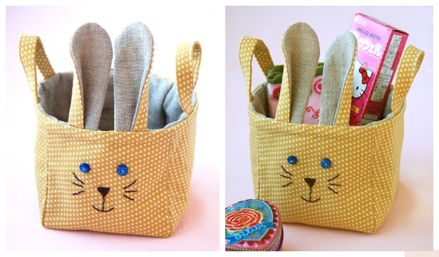 DIY Easter Fabric Bunny Basket Free Sewing Pattern