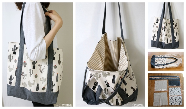 DIY Double-Sided Fabric Eco Shopping Bag Free Sewing Pattern & Tutorial