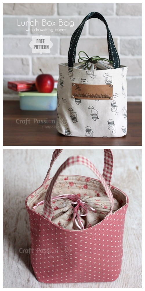 DIY Drawstring Lunch Box Bag Free Sewing Pattern & Tutorial