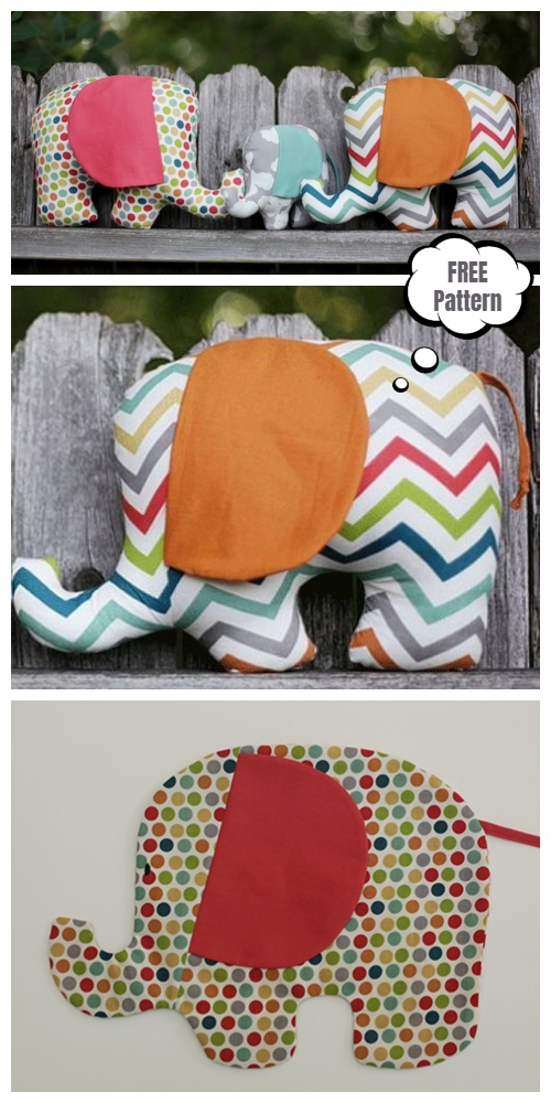 DIY Fabric Elephant  Plushies Toy Free Sewing Patterns & Tutorials