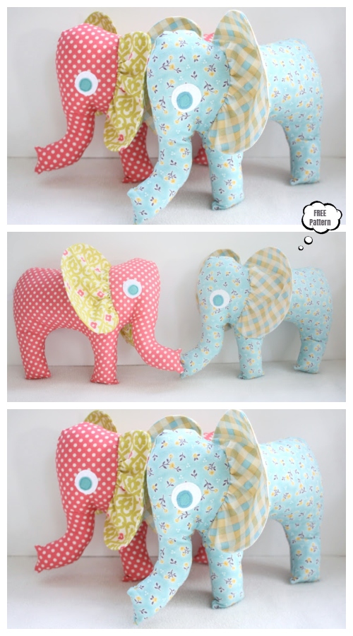 DIY Fabric Elephant Plushies Toy Free Sewing Patterns & Tutorials