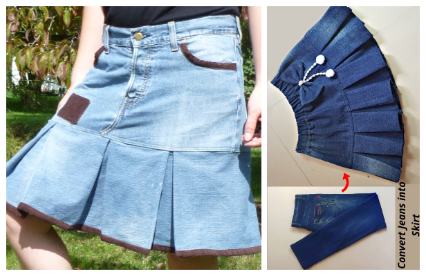 DIY Repurposed Pleated Jean Skirt Free Sewing Pattern