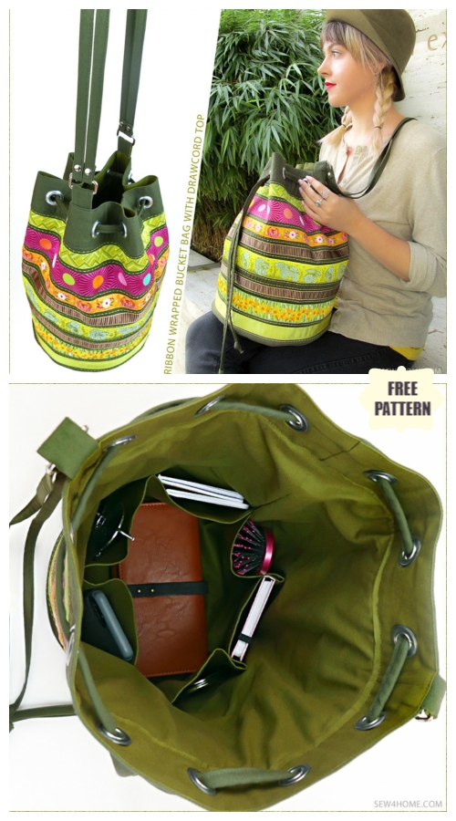 DIY Ribbon Wrapped Bucket Bag Free Sewing Pattern & Tutorial
