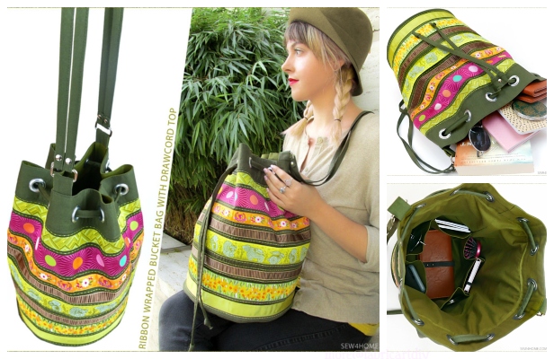 DIY Ribbon Wrapped Bucket Bag Free Sewing Pattern & Tutorial