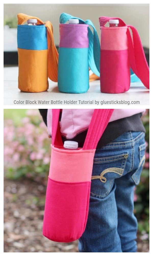 DIY Fabric Color Block Water Bottle Holder Free Sewing Pattern&Tutorial