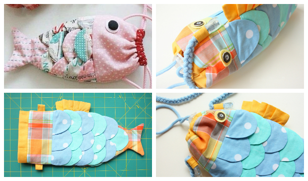 DIY Fabric Drawstring Fishy Purse Free Sewing Pattern & Tutorial