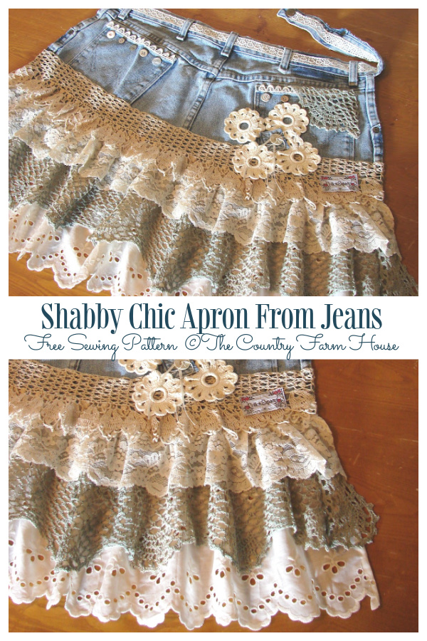 DIY Shabby Chic Apron From Denim Free Sewing Tutorials