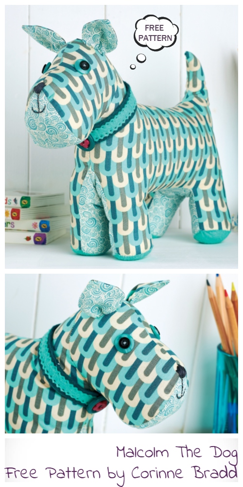 DIY Fabric Malcolm the Dog Toy Free Sewing Patterns