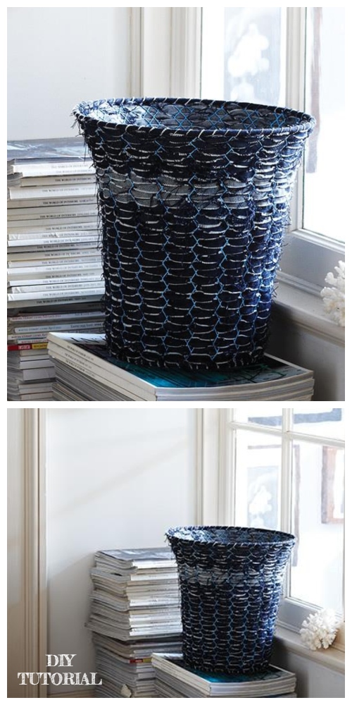 DIY Recycled Demin Jean Woven Basket Tutorials