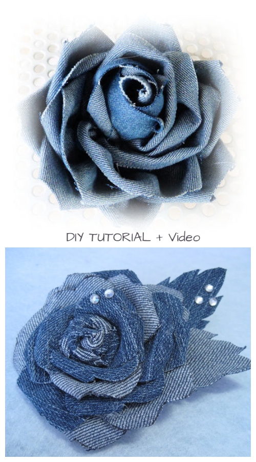 DIY Recycled Denim Jean Rose Flowers Free Sewing Pattern + Video Tutorial