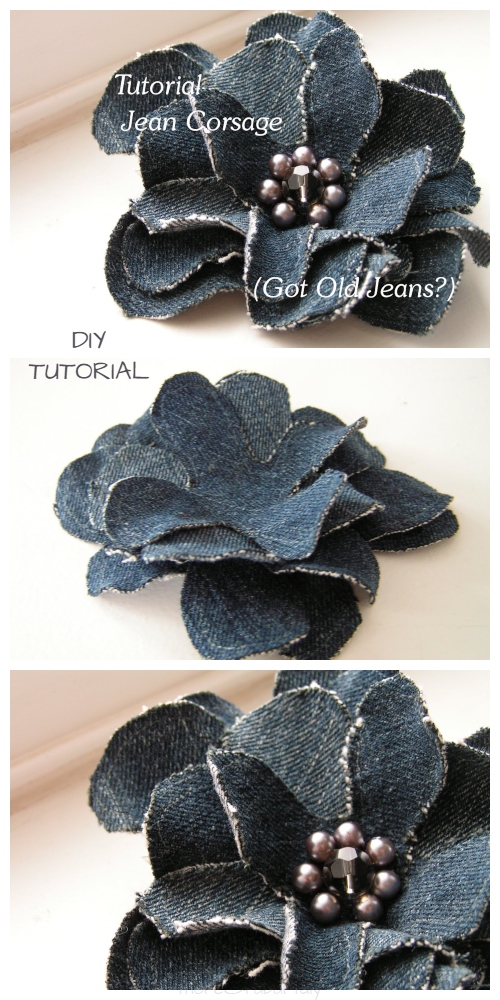 DIY Recycled Denim Jean Flower Corsage Free Sewing Pattern + Tutorial