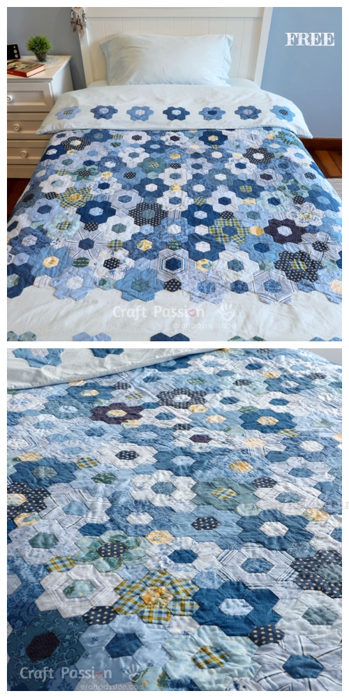 DIY Modern Hexagon Flower Quilt Duvet Free Sewing Pattern