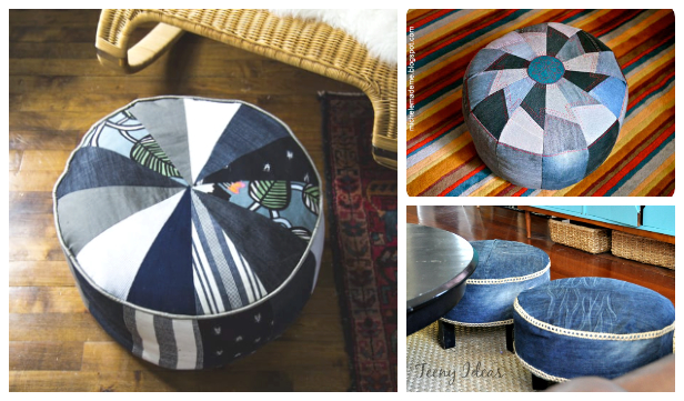 DIY Recycled Jean Ottoman Free Sewing Patterns & Tutorials