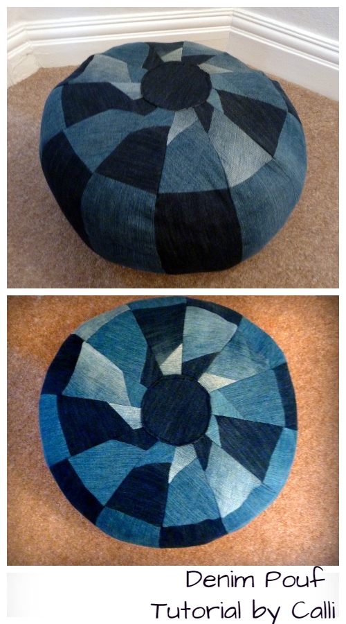 DIY Recycled Jean ottoman Free Sewing Patterns & Tutorials