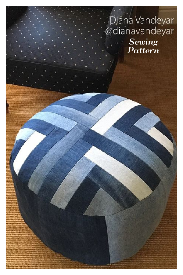 DIY Recycled Denim Patchwork Footstool Pouf Sewing Patterns