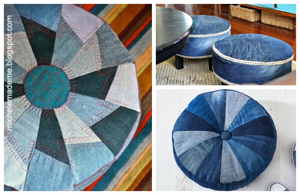 DIY Recycled Jean ottoman Free Sewing Patterns & Tutorials