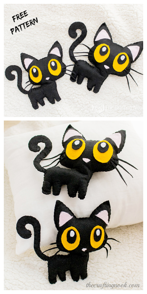 DIY Felt Halloween Black Cat Softie Free Sewing Pattern&Tutorial
