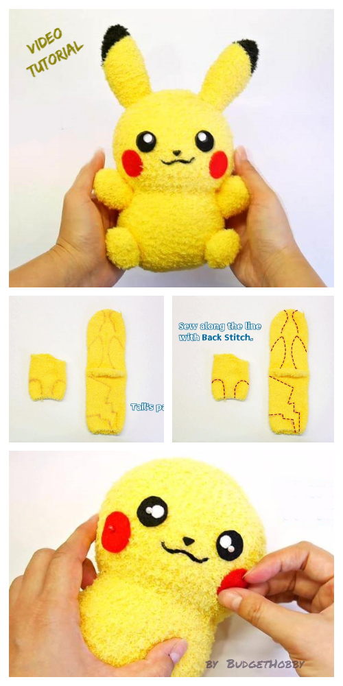 DIY Sock Pikachu Toy Free Sewing Pattern +Video