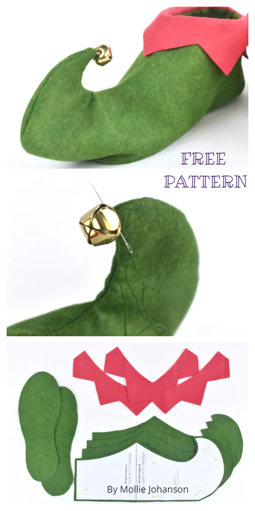DIY Christmas Curly-Toed Felt Elf Shoes Free Sewing Pattern + Tutorial