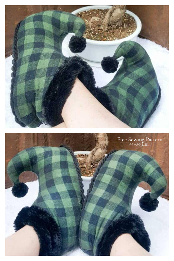 DIY Christmas Flip Flop Flannel Elf Slippers Free Sewing Patterns