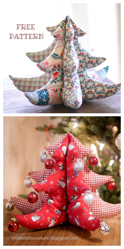 DIY 3D Stuffed Fabric Christmas Tree Free Sewing Patterns + Tutorials