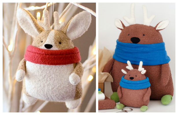 DIY Fabric Christmas Animal Plush Ornament Free Sewing Pattern