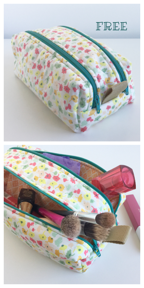 DIY Fabric Double Zipper Cosmetic Bag Free Sewing Pattern
