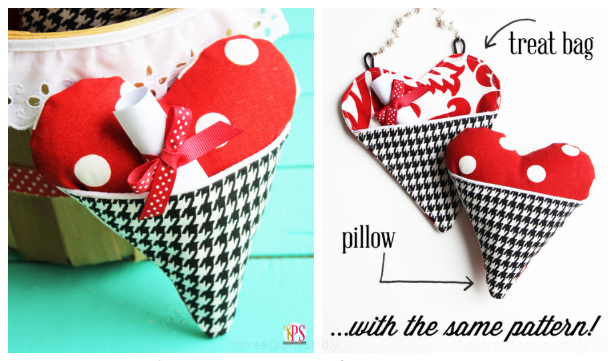 DIY Valentine Fabric Heart Pocket Pillow Free Sewing Patterns + Tutorial
