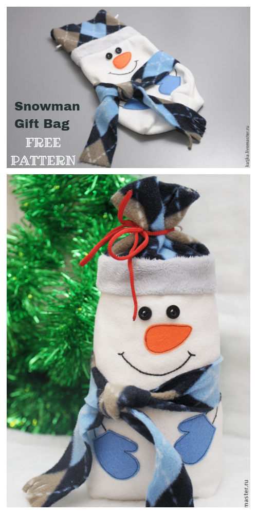 DIY Fabric Snowman Gift Bag Free Sewing Pattern + Tutorial