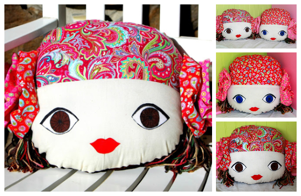 DIY Gypsy Doll Face Pillow Free Sewing Pattern & Tutorial