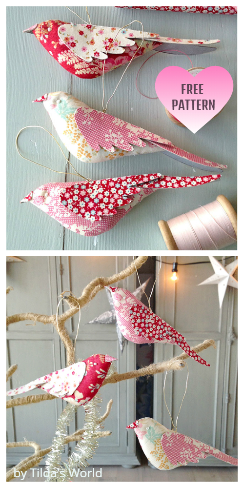 DIY Quilt Fabric Christmas Bird Free Sewing Patterns + Tutorials