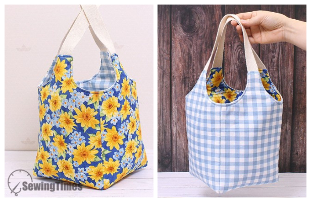 DIY Reversible Fabric Square Tote Bag Free Sewing Pattern + Video